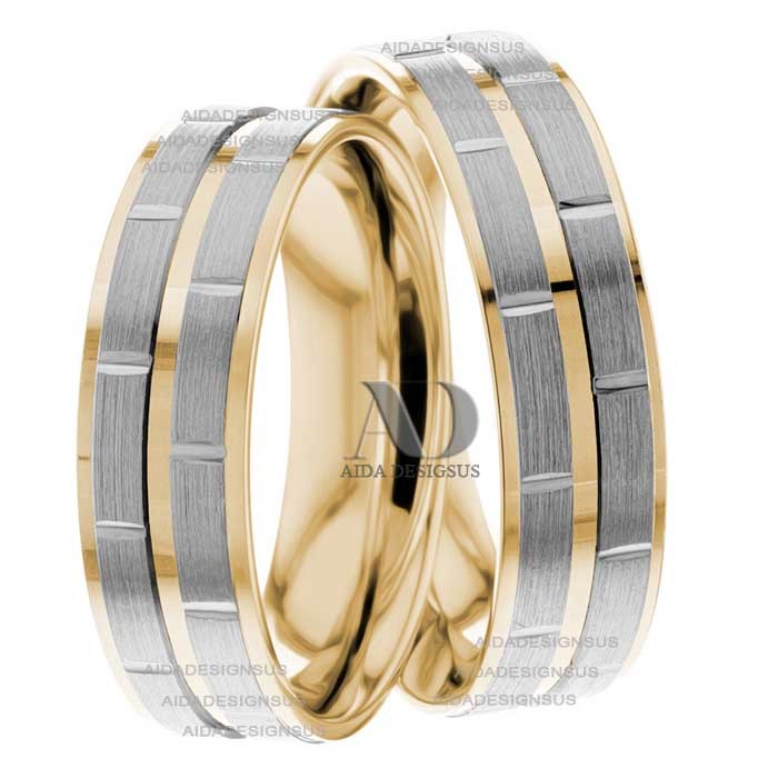 Two Tone Wedding Ring Set