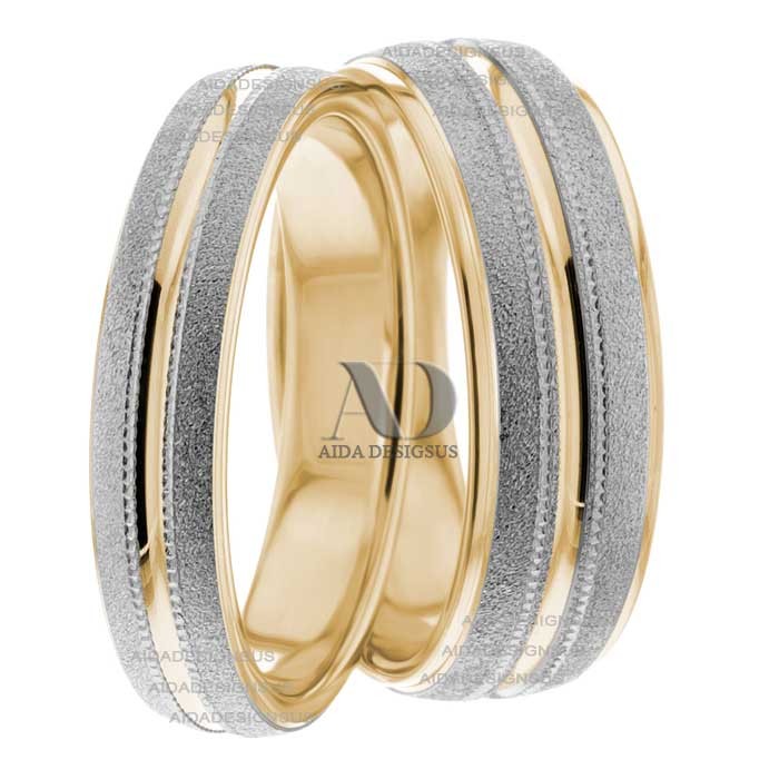 Two Tone Wedding Ring Set