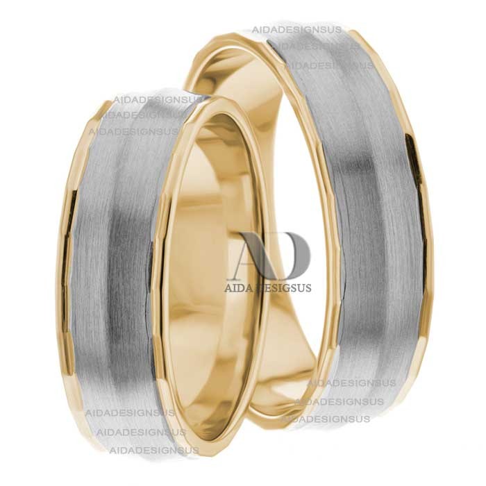 Two Tone Wedding Ring Set