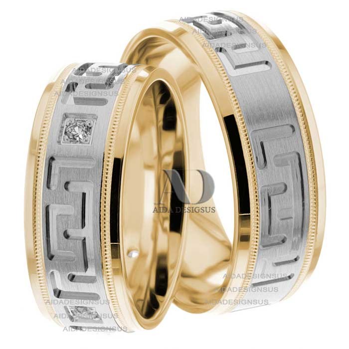 Two Tone Wedding Ring Set