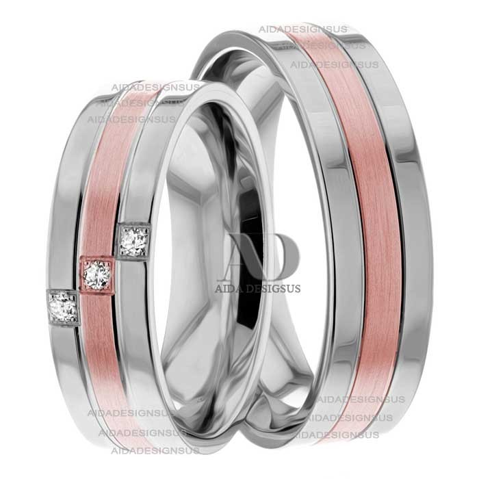 Multi Tone Wedding Band Set