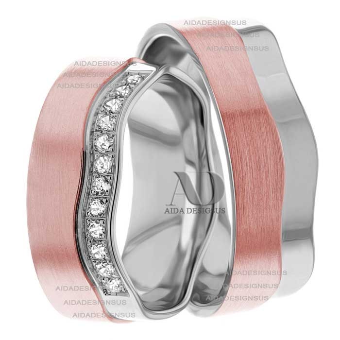 Multi Tone Wedding Band Set