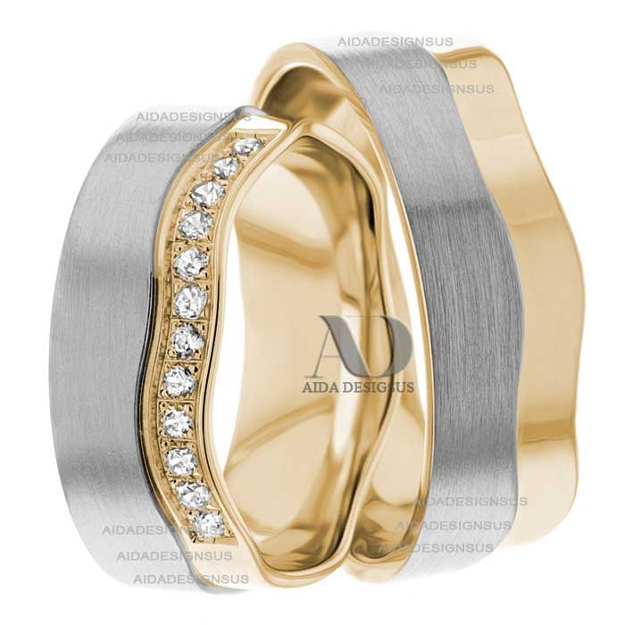 Two Tone Wedding Ring Set
