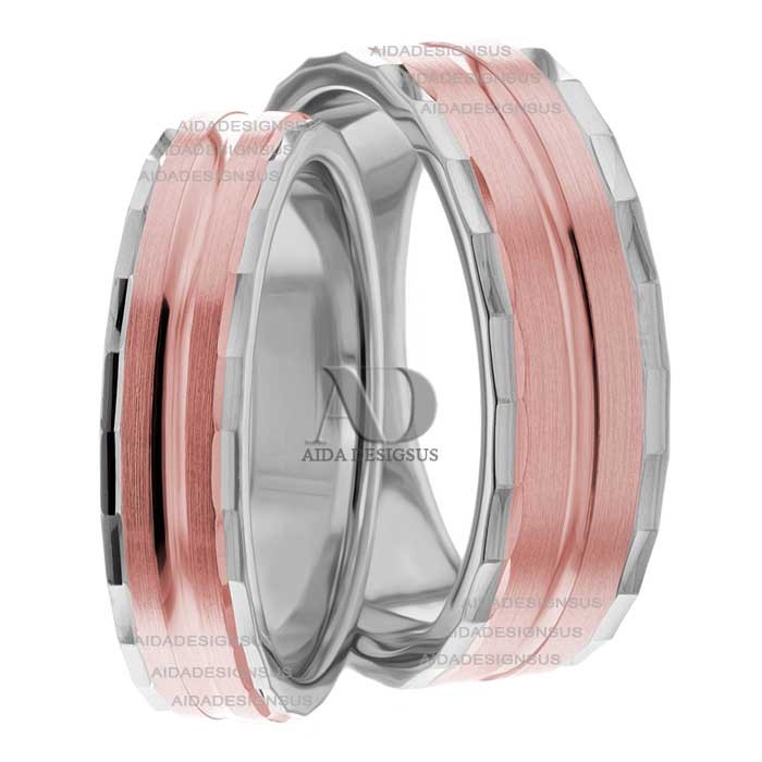 Multi Tone Wedding Band Set