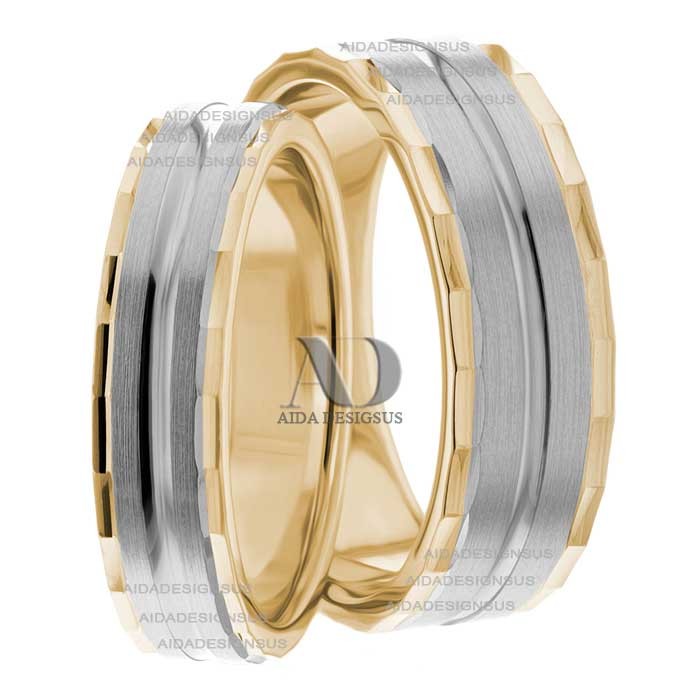 Two Tone Wedding Ring Set