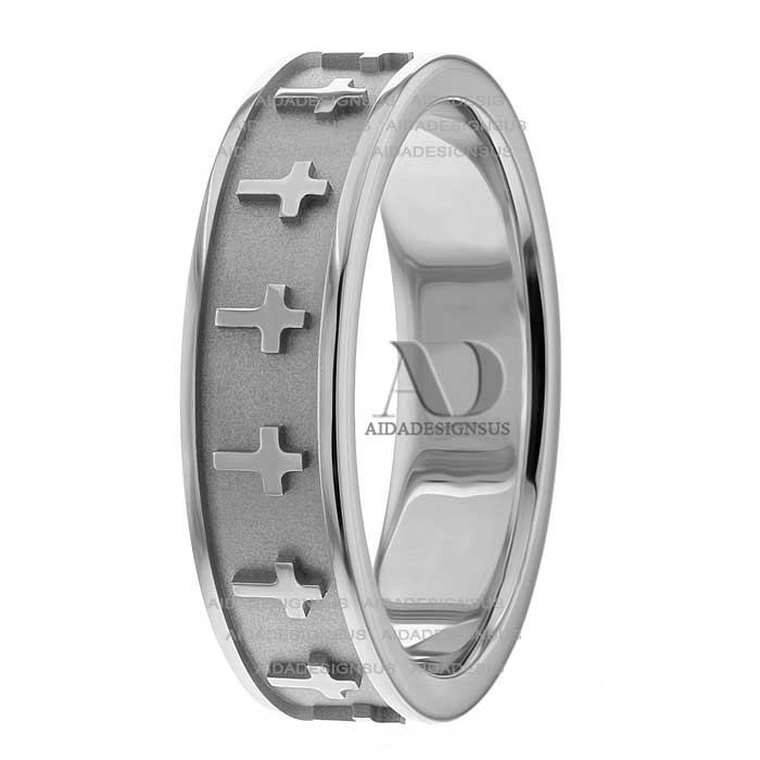 White Gold Religious Wedding Band